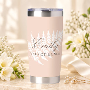 Sanfte Pfirsich Weiße Farn Elegante Brautjungfer Thermobecher