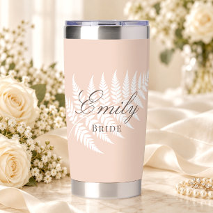 Sanfte Pfirsich Weiße Farn Elegante Pastell-Hochze Thermobecher