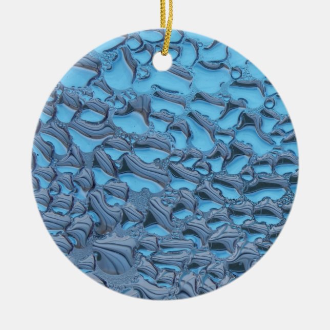 Sanfte Regentropfen aus blauem Glas Keramik Ornament (Vorne)