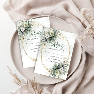 Sanfte Romantik Watercolor Grün Weiße Eukalyptus RSVP Karte