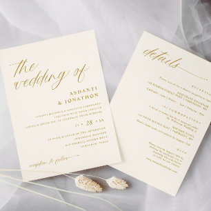 Sanfte Romantische Gold-Elfenbein-Hochzeit in Eine Einladung