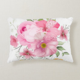 Sanfte rosa Aquarell-Rose und Wildblumen-Fliesblan Dekokissen