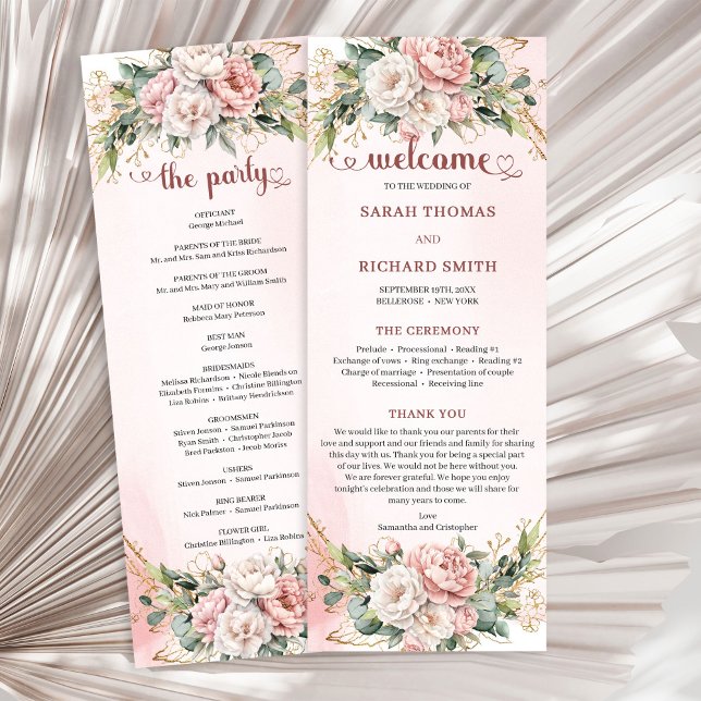 Sanfte Rosa Blumen Eukalyptus Hochzeitsprogramm Programm (Soft Blush Pink Flowers Eucalyptus Wedding Program)