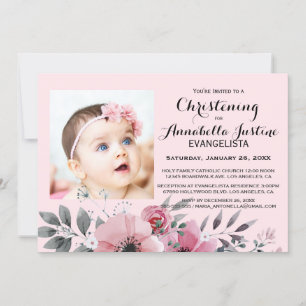Sanfte rosa florale TAUFE Elegantes Ereignis Einladung
