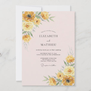 Sanfte Rosa Gelbe Ranunculus Eukalyptus Hochzeit Einladung