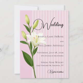 Sanfte rosa gestreifte weiße Lilien-Hochzeitseinla Einladung