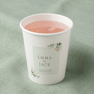 Sanfte rosa-grüne Namen Hochzeit Pappbecher