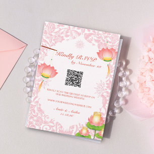 Sanfte rosa Lotoslaternen indische Hochzeit RSVP Einladung