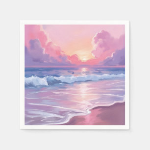 Sanfte rosa Ozeanwellen Pastell-Sonnenuntergang Aq Serviette