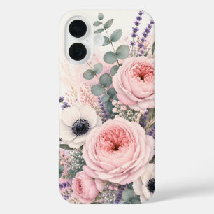 Sanfte Rosa Pfingstrose und Weiße Anemone Wasserfa iPhone 16 Hülle