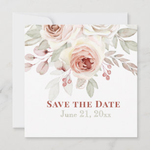 Sanfte rosa romantische Rose auf weißer Hochzeit Save The Date