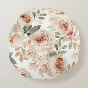 Sanfte rosa Rosen Aquarell-Blumenprint Botanisch Rundes Kissen