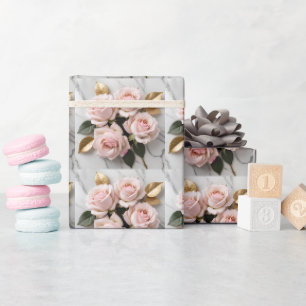 Sanfte rosa Rosen mit zarten goldenen Blättern Geschenkpapier
