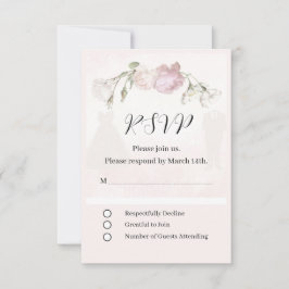 Sanfte rosa Rosen und Braut und Bräutigam Kollekti RSVP Karte