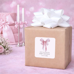 Sanfte rosa Schleife Mädchen Baby-Party Quadratischer Aufkleber