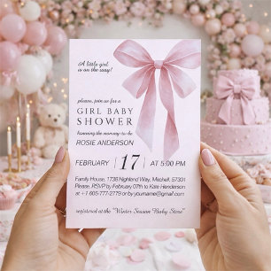 Sanfte rosa Schleife Mädchen Baby Shower Einladung