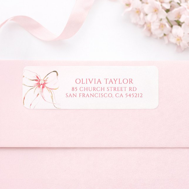 Sanfte rosa Schleife Taufe (Pink Bow Labels)