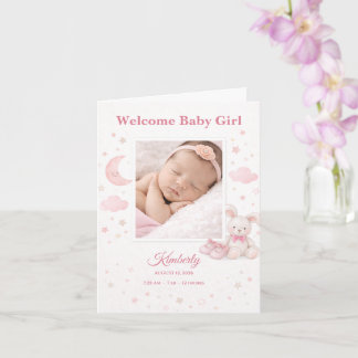 Sanfte rosa Sterne und Mond Baby-Geburtsanzeige Karte