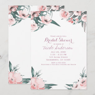 Sanfte rosa tropische Sommer-Blumen-Hochzeitsdusch Einladung