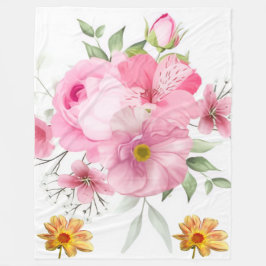 Sanfte rosa Wasserfarben-Rose und Wildblumen-Flies Fleecedecke