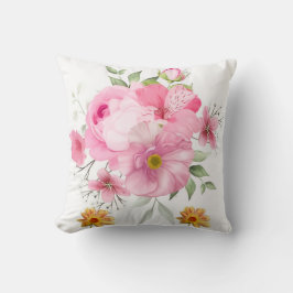 Sanfte rosa Wasserfarben-Rose und Wildblumen-Flies Kissen