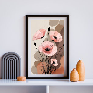 Sanfte rosafarbene Mohnblumenwiese Fotodruck