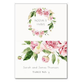 Sanfte Rosafarbene Pfingstrosen-Hochzeitsgästename Tischnummer