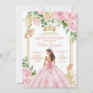 Sanfte Rosé Kronprinzessin Mädchen Quinceañera 15 Einladung