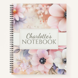 Sanfte Rosé-Pastell-Aquarell-Blumenillustration Notizbuch