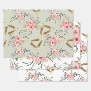 Sanfte Roségoldene Hochzeit mit Blumenmuster Geschenkpapier Set