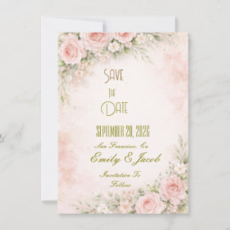 Sanfte Röte Blumen Flachkarte Save The Date