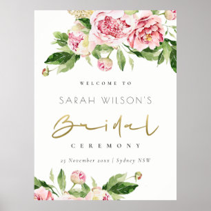Sanfte Röte Florale Aquarell Brautparty Begrüßung Poster