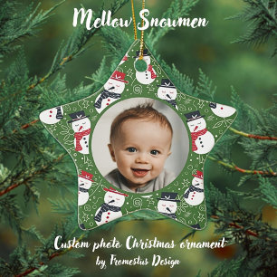 Sanfte Schneemänner - Erstes Weihnachtsfoto indivi Keramik Ornament