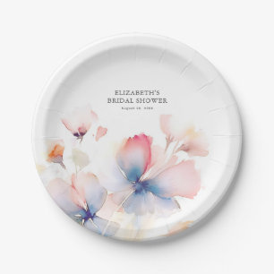 Sanfte staubige blaue und rosa Blumen Elegant Pappteller