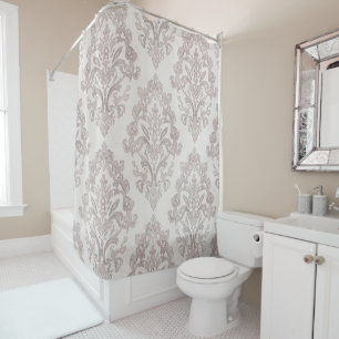 Sanfte Taupe-Damask Wasserfarbe Klassische Blumen Duschvorhang