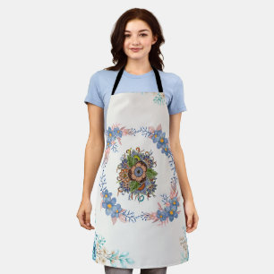Sanfte Teal-Blüten – Ruhige Aquarellmalerei Schürze