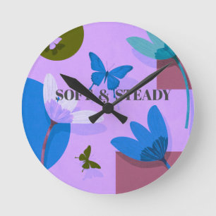 Sanfte und stetige florale Schmetterlings-Wanduhr Runde Wanduhr