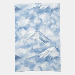 Sanfte Wasserfarben Berge Schnee Wolken Blau Weiß Geschirrtuch