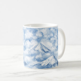 Sanfte Wasserfarben Berge Schnee Wolken Blau Weiß Kaffeetasse