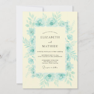 Sanfte Wasserfarben-Hochzeit in Aqua und Floral Einladung