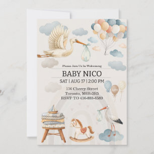 Sanfte Wasserfarben-Storch-Baby-Einladung Einladung