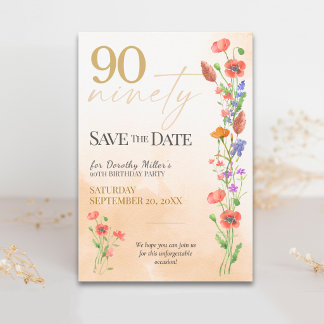 Sanfte Wildblume 90. Geburtstag für Sie - Elegant Save The Date