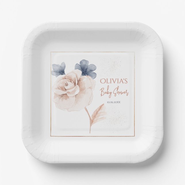Sanfte Wilde Blumen Moderne Babyparty Pappteller (Vorderseite)