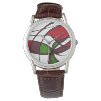 Sanfte Wirbel in Rot, Grün, Braun auf Weiß Armbanduhr