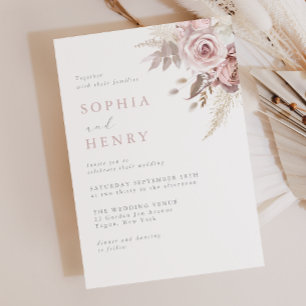 Sanfte, zarte, rosafarbene florale Hochzeitseinlad Einladung