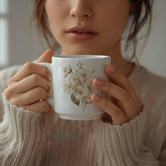Sanfte zarte Wasserfarbe Weiße Blumen Kaffeetasse