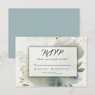 Sanfter goldener staubiger blauer Romantik-Hochzei RSVP Karte