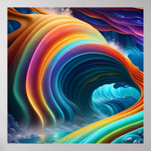Sanfter heller Regenbogen-Wasserfall Poster