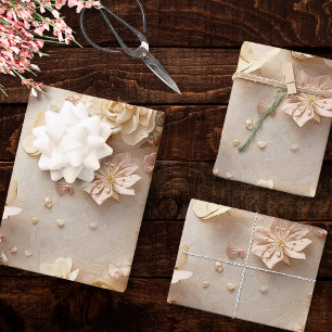 Sanfter Rosa-Blumenkranz mit Schmetterlingen und R Geschenkpapier Set