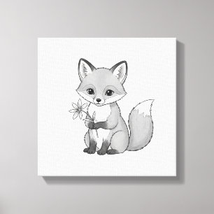 Sanfter Wald Fuchs mit einer Blume Leinwanddruck